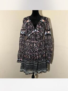 Free People Black Floral Embroidered Long Sleeve dress